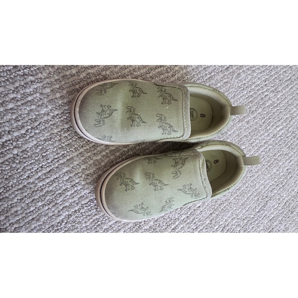 Wonder Nation Toddler Boys Dinosaur Slip On Canvas Sneakers Green Size 8